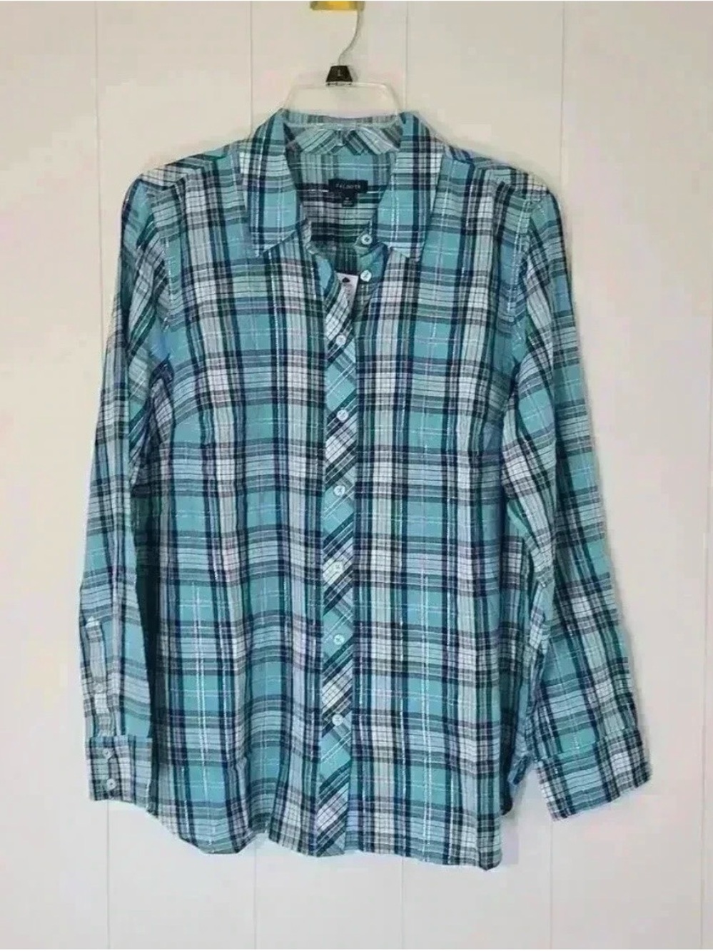Talbots Teal Plaid Long-Sleeve Button-Down Shirt